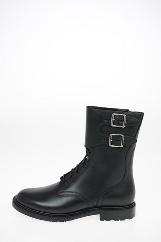 Leather Army Boots with Side Zip Closure