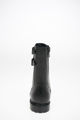 Leather Army Boots with Side Zip Closure