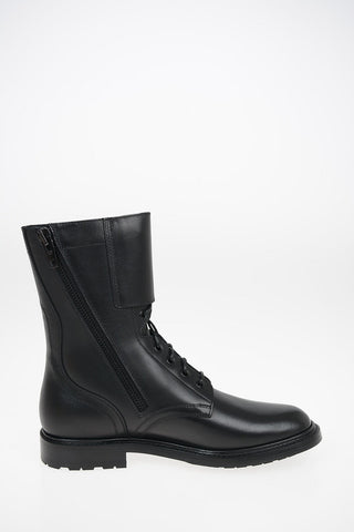 Leather Army Boots with Side Zip Closure