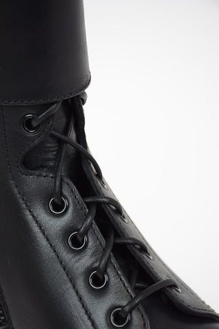 Leather Army Boots with Side Zip Closure