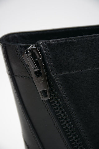 Leather Army Boots with Side Zip Closure