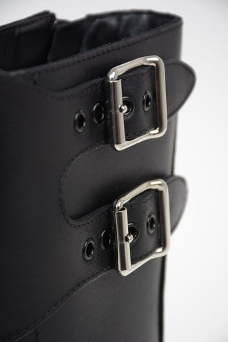 Leather Army Boots with Side Zip Closure
