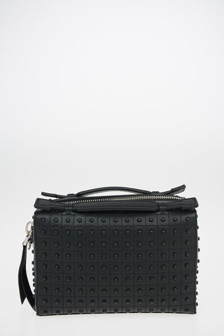 Quilted Leather Camera Bag with Studs Applications and Removable Shoulder Strap
