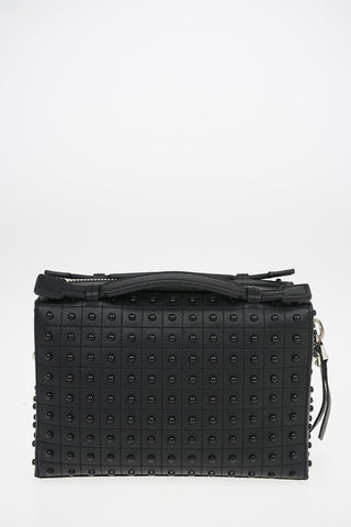 Quilted Leather Camera Bag with Studs Applications and Removable Shoulder Strap