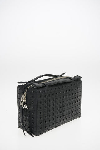 Quilted Leather Camera Bag with Studs Applications and Removable Shoulder Strap