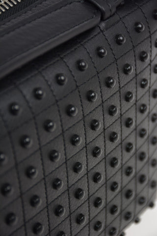Quilted Leather Camera Bag with Studs Applications and Removable Shoulder Strap