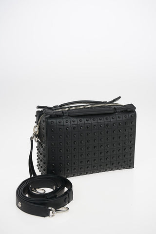Quilted Leather Camera Bag with Studs Applications and Removable Shoulder Strap