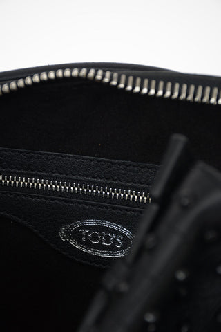 Quilted Leather Camera Bag with Studs Applications and Removable Shoulder Strap
