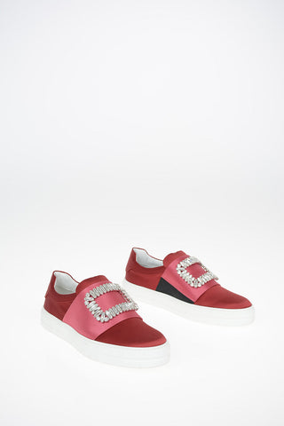 Sneakers Slip On in Velluto con Applicazione Gioiello