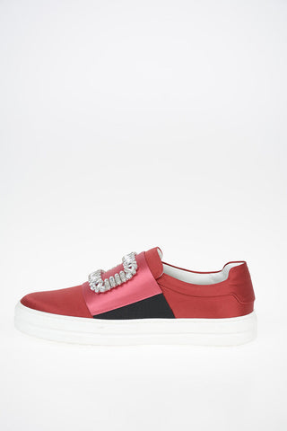 Sneakers Slip On in Velluto con Applicazione Gioiello