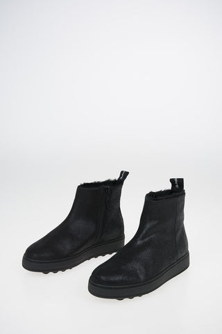 Glittered Shearling ANNECY Ankle Boots with Logoed Band