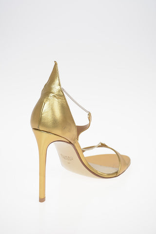 Metallic Leather Sandals with Jewel Ankle Strap 11cm