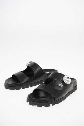 Soft Leather Slippers With Jewel Application