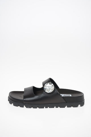 Soft Leather Slippers With Jewel Application
