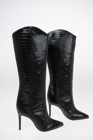 Croco Printed Patent Leather Knee High Boots 9cm