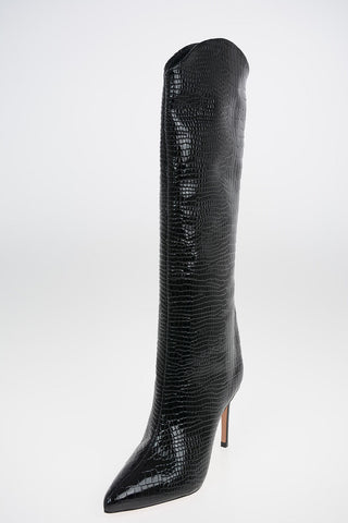 Croco Printed Patent Leather Knee High Boots 9cm