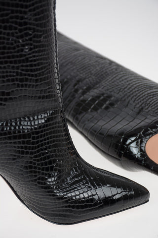 Croco Printed Patent Leather Knee High Boots 9cm