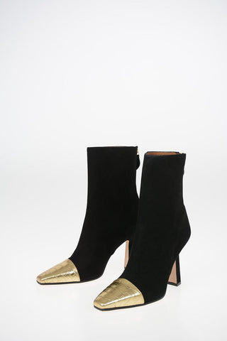 Stivaletti in Suede con Dettaglio in Pelle Lamé Stampa Cocco 11cm