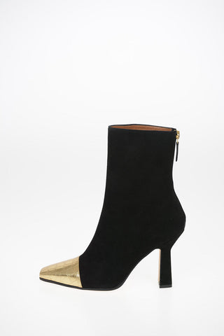 Stivaletti in Suede con Dettaglio in Pelle Lamé Stampa Cocco 11cm