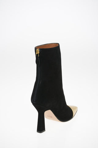 Stivaletti in Suede con Dettaglio in Pelle Lamé Stampa Cocco 11cm