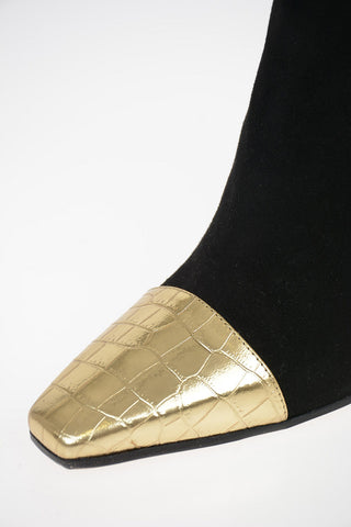 Stivaletti in Suede con Dettaglio in Pelle Lamé Stampa Cocco 11cm
