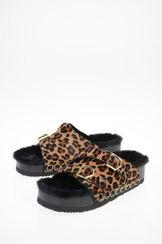Leopard Printed Ponyskin Slippers with padding