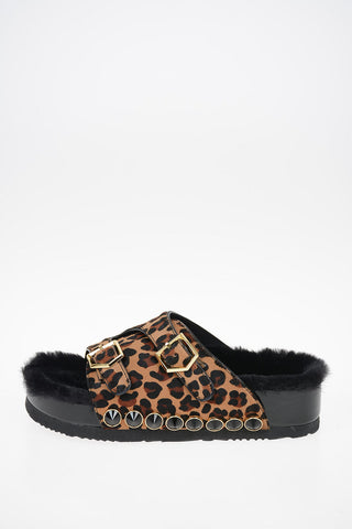 Leopard Printed Ponyskin Slippers with padding