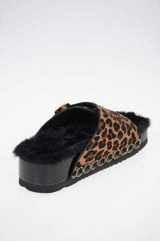 Leopard Printed Ponyskin Slippers with padding