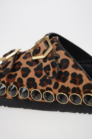Leopard Printed Ponyskin Slippers with padding