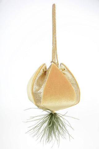 Leather and Velvet Evening Bag with Ostrich Feather Details