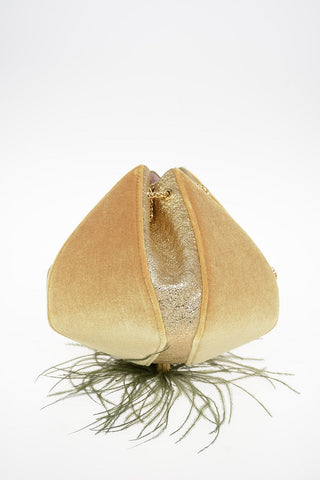 Leather and Velvet Evening Bag with Ostrich Feather Details