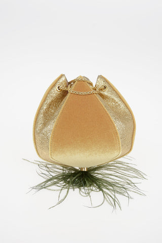 Leather and Velvet Evening Bag with Ostrich Feather Details
