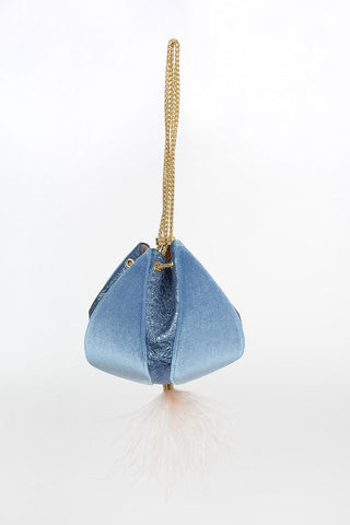 Leather and Velvet Evening Bag with Ostrich Feather Details