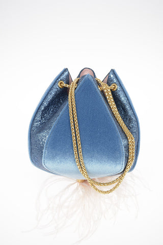 Leather and Velvet Evening Bag with Ostrich Feather Details