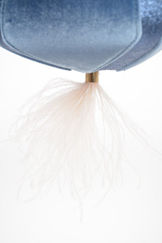 Leather and Velvet Evening Bag with Ostrich Feather Details