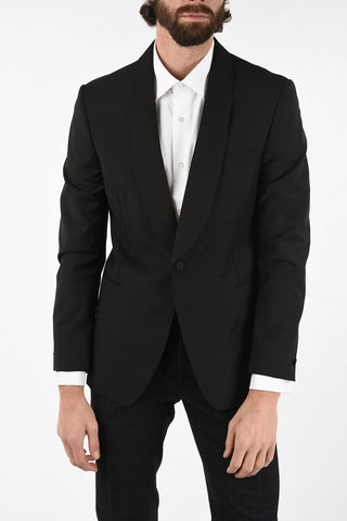 Wool 1 Button Blazer with Shawl Collar
