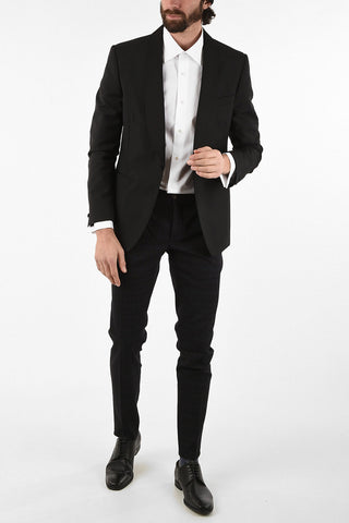 Wool 1 Button Blazer with Shawl Collar
