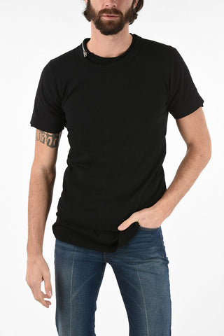 Double Layer Crewneck T-shirt with Zip Detail