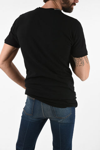 Double Layer Crewneck T-shirt with Zip Detail