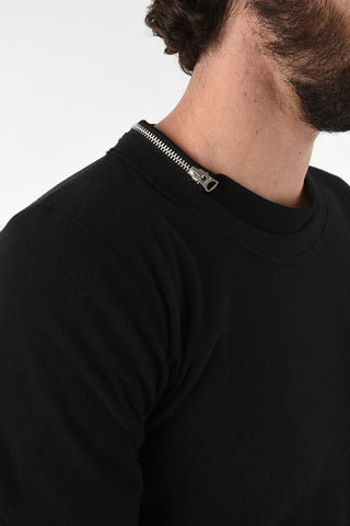 Double Layer Crewneck T-shirt with Zip Detail