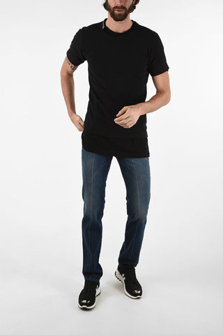Double Layer Crewneck T-shirt with Zip Detail