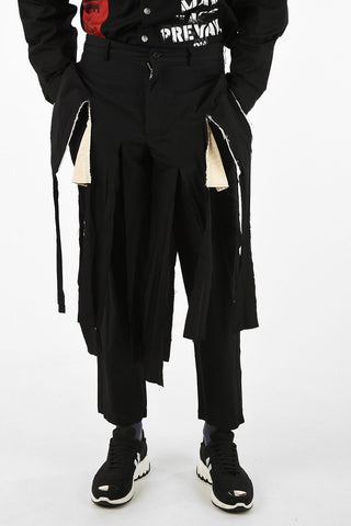 BLACK Cotton Distressed Tailored Pants
