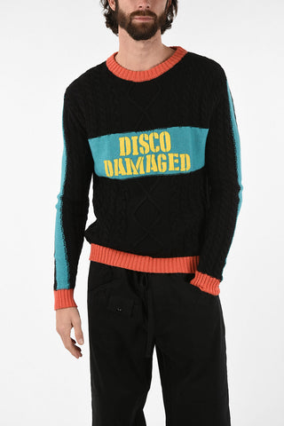 cable knit DISCO DAMAGED crew-neck sweater 