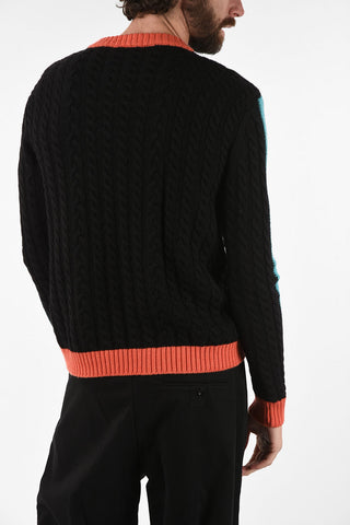 cable knit DISCO DAMAGED crew-neck sweater 