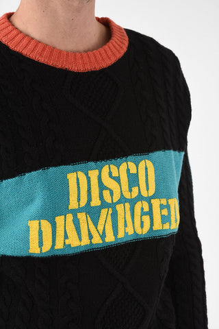 cable knit DISCO DAMAGED crew-neck sweater 