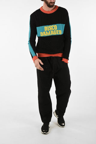cable knit DISCO DAMAGED crew-neck sweater 