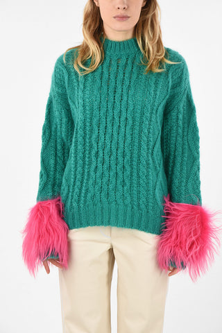 cable knit Sweater with Fur Cuff