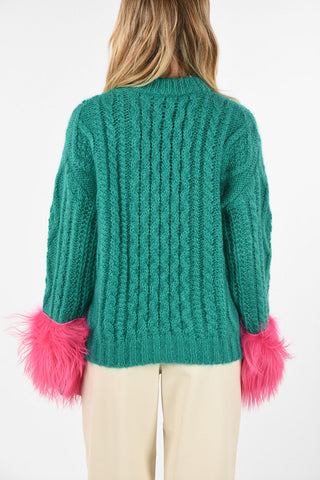 cable knit Sweater with Fur Cuff