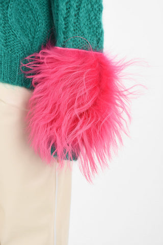 cable knit Sweater with Fur Cuff