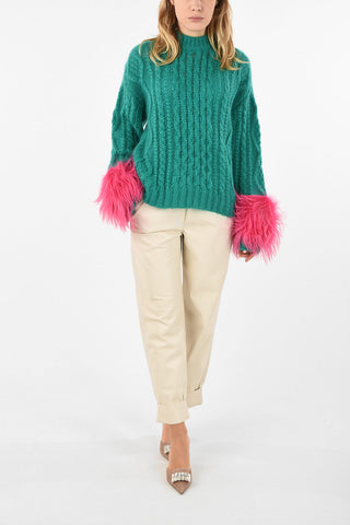 cable knit Sweater with Fur Cuff